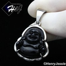 MEN WOMEN Stainless Steel Black Onyx Silver Buddha Charm Pendant P123
