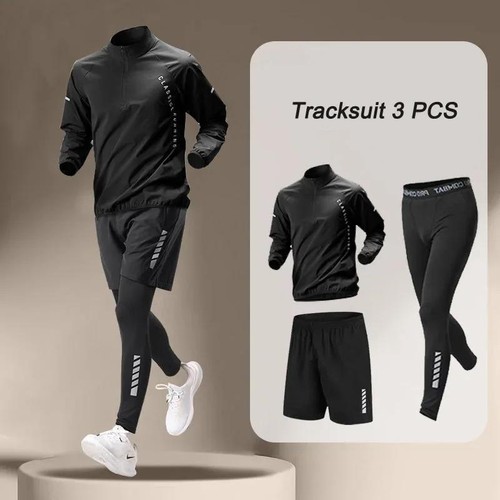 Black Spring Men's Quick Dry Jacket, Jogging Pants & Sportswear Set for Fitness - Picture 7 of 7