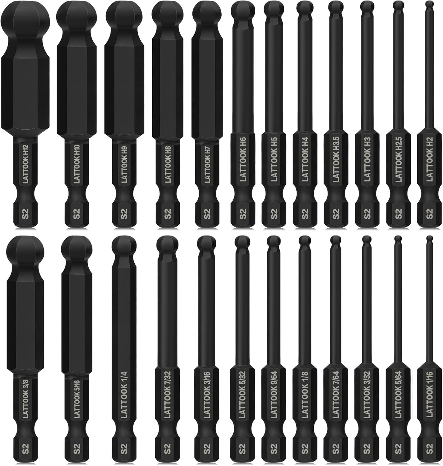 Ball End Hex Head Allen  Drill Bit Set (24PCS Metric & SAE),  1/4" Quick Release