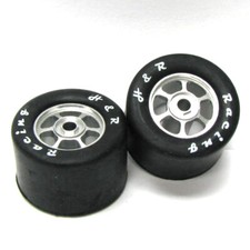 NEW H R Racing HR1353 6 Spoke 18mm Chrome Wheel with Rubber Tire 2 1:24 Slot