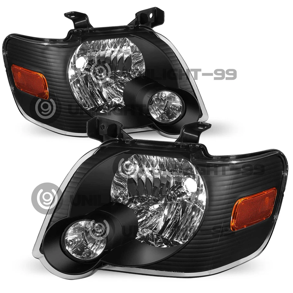 Juego de faros esquineros ámbar carcasa negra para Ford Explorer 2006-2010 L+R Foto 2 de 4