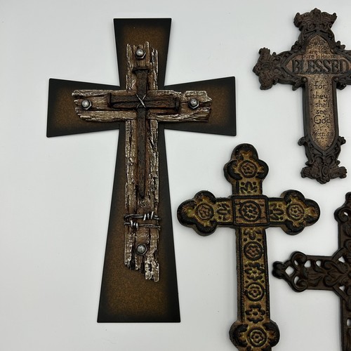 4 croci da appendere varie misure/materiali decorazione parete rustico western metallo pesante - Foto 4 di 10