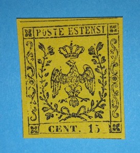 + 1852 Modena Italy Crowned Eagle House of Este Ruling Family #3 15c Imperf.mhog