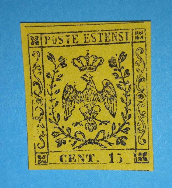 + 1852 Modena Italy Crowned Eagle House of Este Ruling Family #3 15c Imperf.mhog