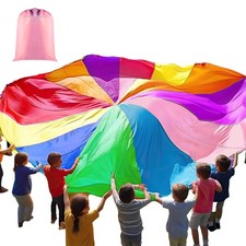 Play Parachute, Large Rainbow Parachute with Handles Multicolored Toy Tent Co...