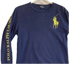 Polo Ralph Lauren Shirt Youth Large Navy Blue Long Sleeve Big Pony Spell Out Tee
