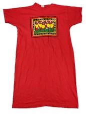 Anvil T-Shirt Dress Womens One Size Red Floral Graphic Cotton Midi Casual Summer