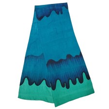 Hand Woven Pure Silk Scarf Teal Blue Green Abstract Drip Design India