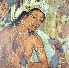 King, palace Original Antique Vintage Fine Art INDIA Print Poster Ajanta Caves