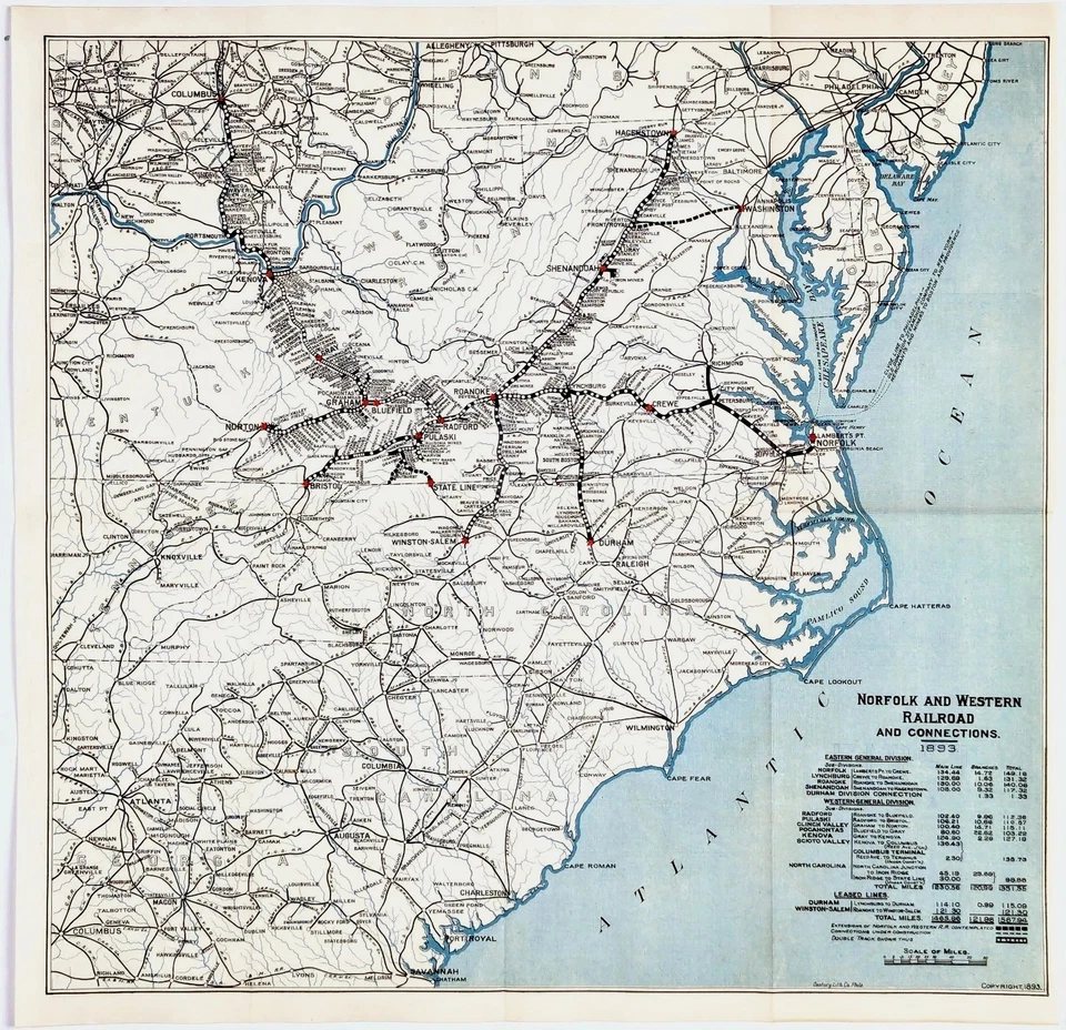 Mapa 1893 Virgínia - Carolina do Norte - Norfolk & Western Railroad (17x16) ORIGINAL - Imagem 2 de 4