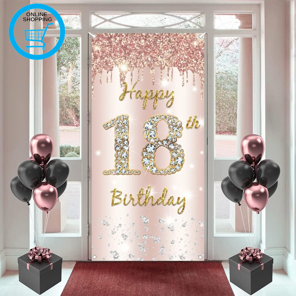 18Th Birthday Decorations for Girls, Happy 18Th Birthda Y Backdrop Banner Rosego