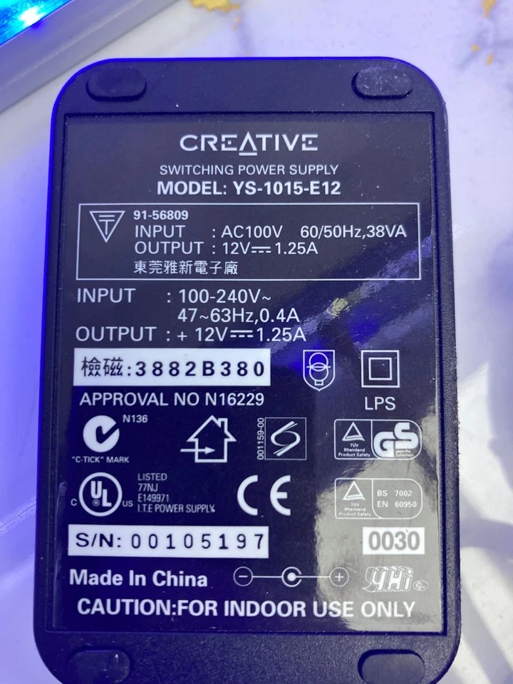 Creative YS-1015-E12 12V 1.25A Replacement Switching Power Supply #166 - Image 2 of 3
