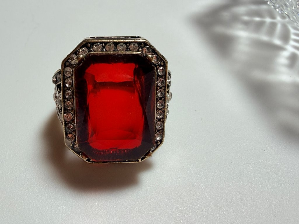 Large Rectangular Stone Vintage-Style Statement Cocktail Ring with Large Red Glass Stone | eBay