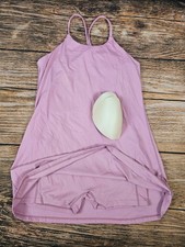 Mini Skort Dress Pink Lined Stretch Spaghetti Strap Womens L NWOT 