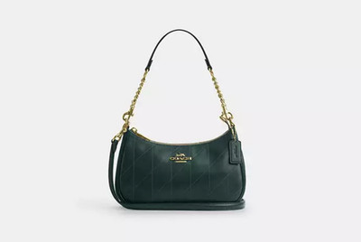 Coach Teri Schultertasche Mit Steppung Dunkelgrün Neu mit Verpackung Sommertrend