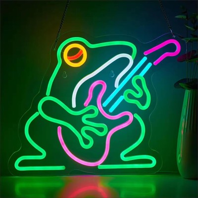 NEON LED Licht, dekorative Wand-Leuchte, Frosch mit Gitarre, ca. 40 x 32 cm