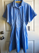 Short Sleeve Shirtdress Cinched Waist Striped Size M 8-10 - Free Assembly