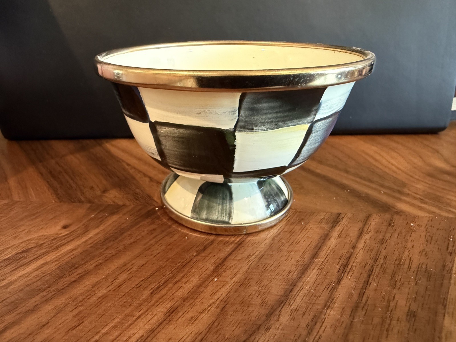 Mackenzie Childs Courtly Check Footed Ice Cream Bowl Dish Enamel