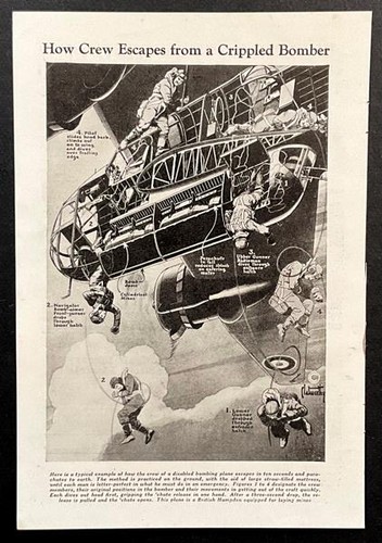 “How Crew Escapes from a Crippled Bomber” 1941 print Handley Page HP.52 Hampden