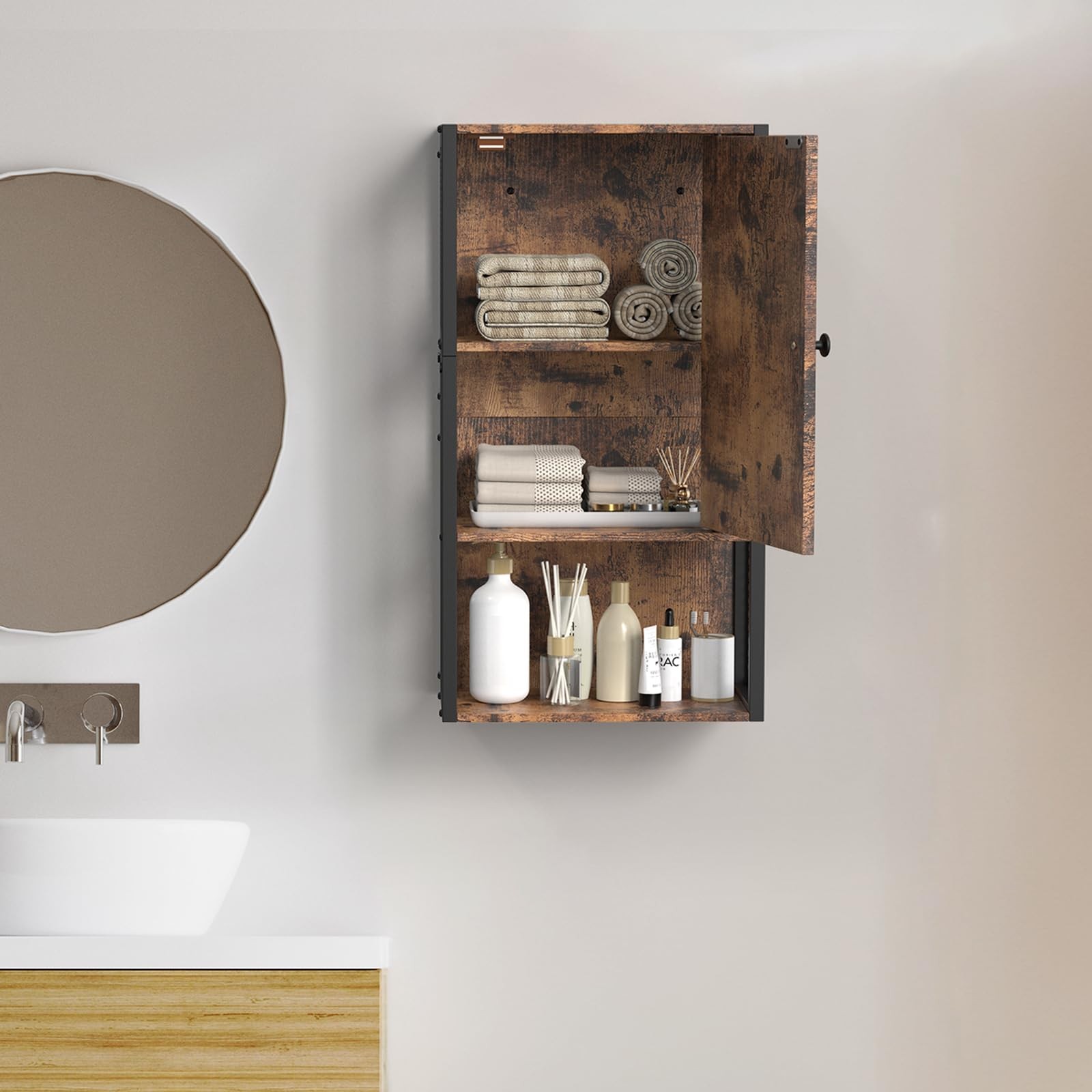 Bathroom Cabinet Wall Mount, Farmhouse Medicine Cabinets, Brown Wall Mounted ...