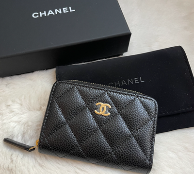 Brand New Classic Chanel Caviar Quilted Zip Around Wallet Black CC