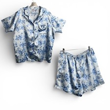 Vintage Floral Satin Pajama Set with Short Sleeve Shirt and Elastic Waistband