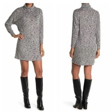 Cotton Emporium Women's Turtleneck Patch Pocket Sweater Dress In Silver XS $78