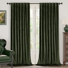 Velvet Curtains 84 Inch Length, Thermal 52"W x 84"L Pack of 2 Olive Green