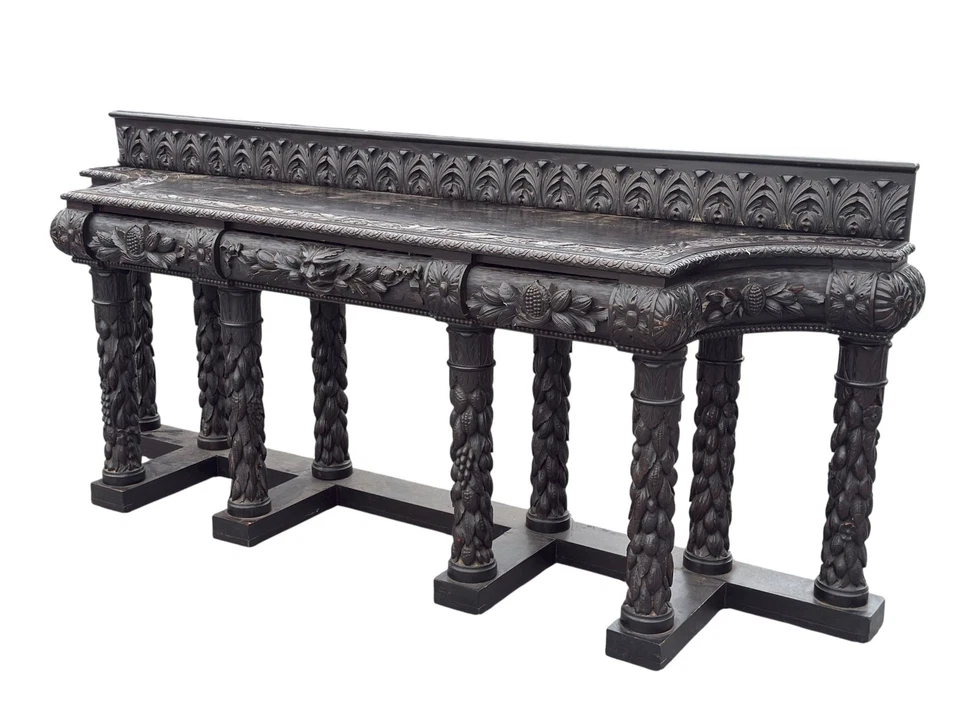 Antigua mesa consola barroca de roble de la Selva Negra aparador para servir 8 pies victoriano Foto 3 de 4