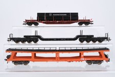 Fleischmann H0 Konvolut Autotransportwagen Tiefladewagen Rungenwagen mit Rohrlad