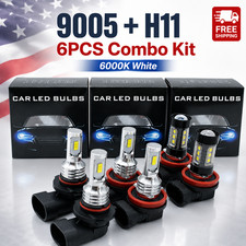 9005 H11 Led Headlight Fog Light Bulbs Kit High Low Beam 6000k White 6x Combo
