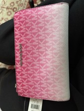 Michael Kors Pink/White Logo Zip Wallet for Women, Folding Credit Card