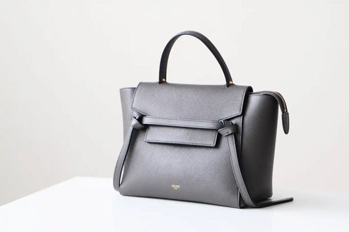 CÉLINE Gray Leather 2Way Handbag Micro Belt Bag with Removable Strap