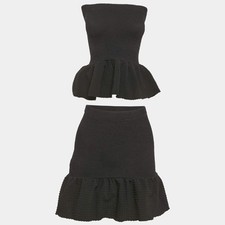 Hunza G Black Peplum Seersucker Swim Skirt One Size