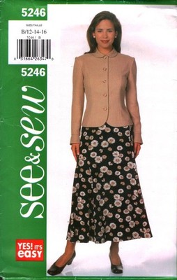 5246 Vintage Butterick Sewing Pattern Misses 1990s Semi Fitted Top Skirt OOP 16