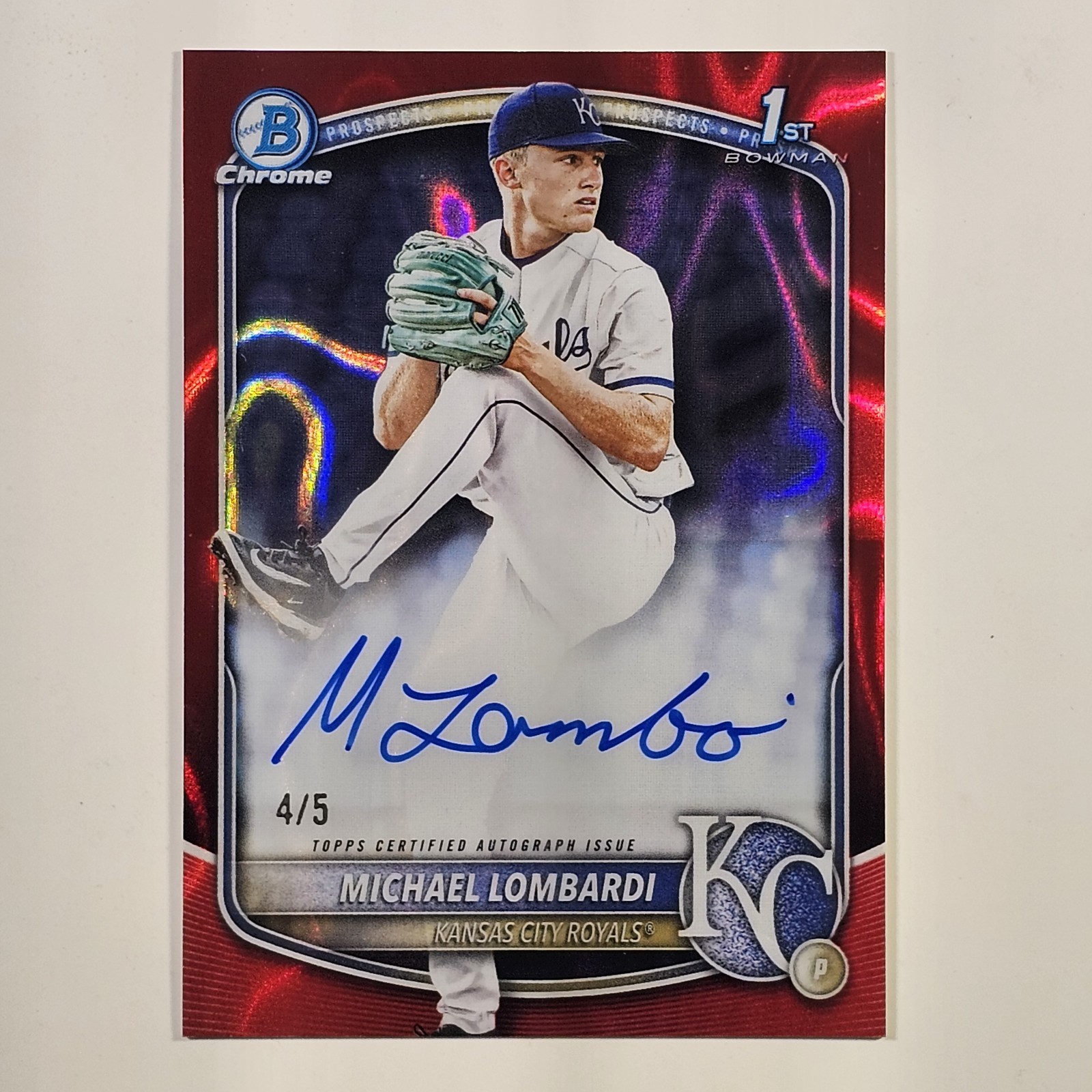 2025 Bowman Draft Michael Lombardi Chrome Prospect Auto #CPA-ML Red Lava 4/5