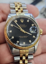 1987 Rolex Datejust 36 Watch 16013 Steel Gold Black Diamond Factory Dial