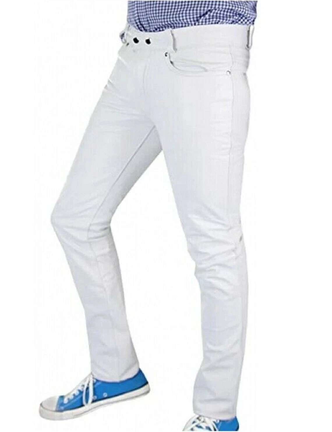 GENUINE New Men's White Leather Pant 100% Real Lambskin Moto Biker Jeans Pant