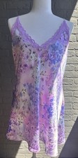 California Dynasty Satin Floral Lace Slip Cottagecore Y2K Dress V-Neck Purple L