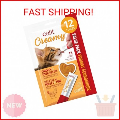 Catit Creamy Lickable Cat Treat, Healthy Cat Treat, Chicken & Liver, 12 Pack