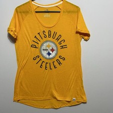 Majestic Pittsburgh Steelers Shirt Yellow Size Small Roll Tab Sleeve