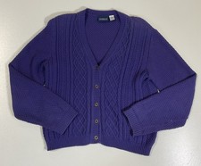Vintage Liz Claiborne Cable Knit Cardigan Sz M Purple Made In USA Mall Core 90s