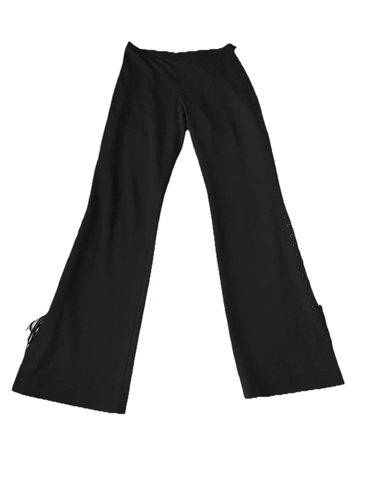 Pantalones Fabrizio Gianni Gris Frente Plano Elastizados Corsé Lateral Cordones Talla 12 Foto 3 de 4