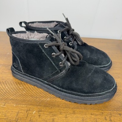 UGG Boots Mens 9 Black Suede Neumel Chukka Sheepskin Classic Lace Up Ankle