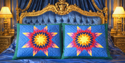 Two quilted patchwork pillow shams, 20'' × 26''