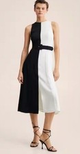 Mango MNG Black White Colorblock Midi Dress XXS Sleeveless NWT