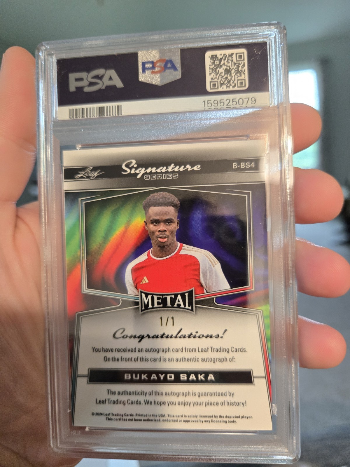 Leaf 2024 Metal Signature Autographs Bukayo Saka Red Crystal Auto 1/1 PSA 7 Pop1 view 2