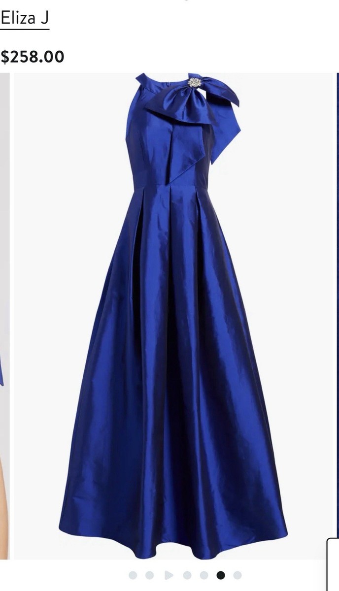 Eliza J Bow-Trim Halter Taffeta Ball Gown Blue Formal Dress in size 12P | eBay Eliza J Bow-Trim Halter Taffeta Ball Gown Blue Formal Dress in size 12P | eBay