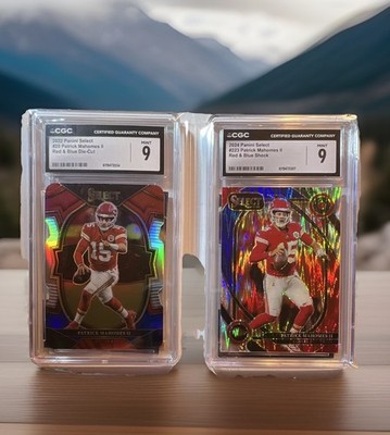 Panini Patrick Mahomes II Chiefs Lot (2) Select Red & Blue Shock Die-Cut CGC 9