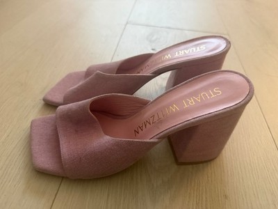 Stuart Weitzman Tia 85 Flareblock Slide Sandlas Pink Denim Size 7